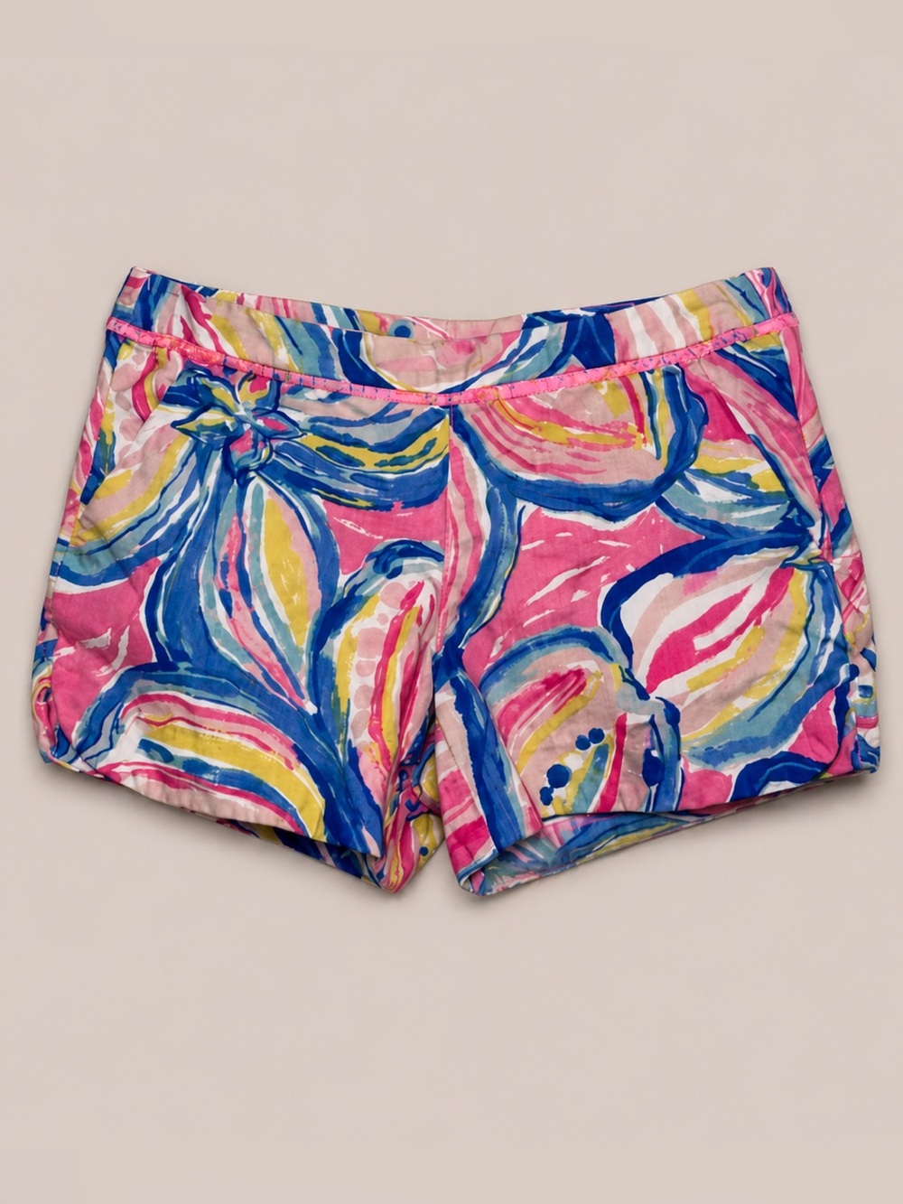 Lilly Pulitzer Adie Shorts Sz 00 Pink Blue Tropical Print 4” Inseam Cotton Prep